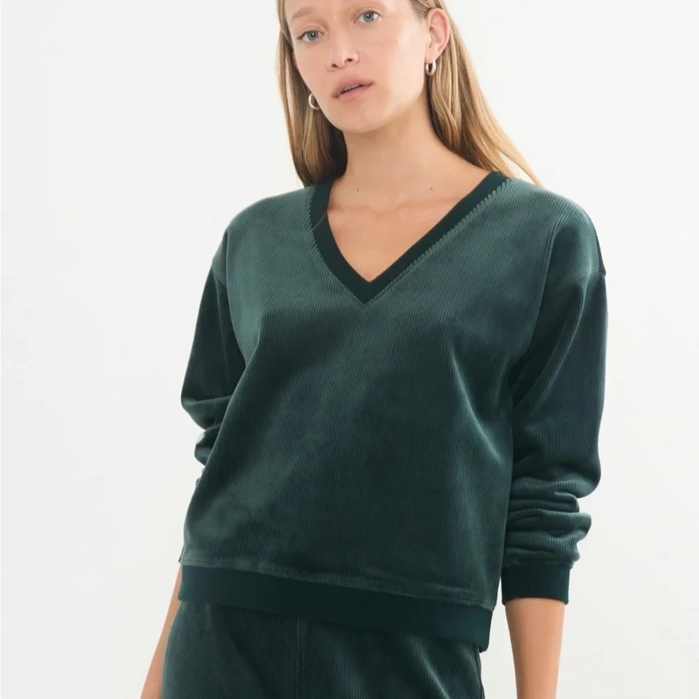 Marine Layer Cord Velour V Neck Sweatshirt Green Gables Size Large